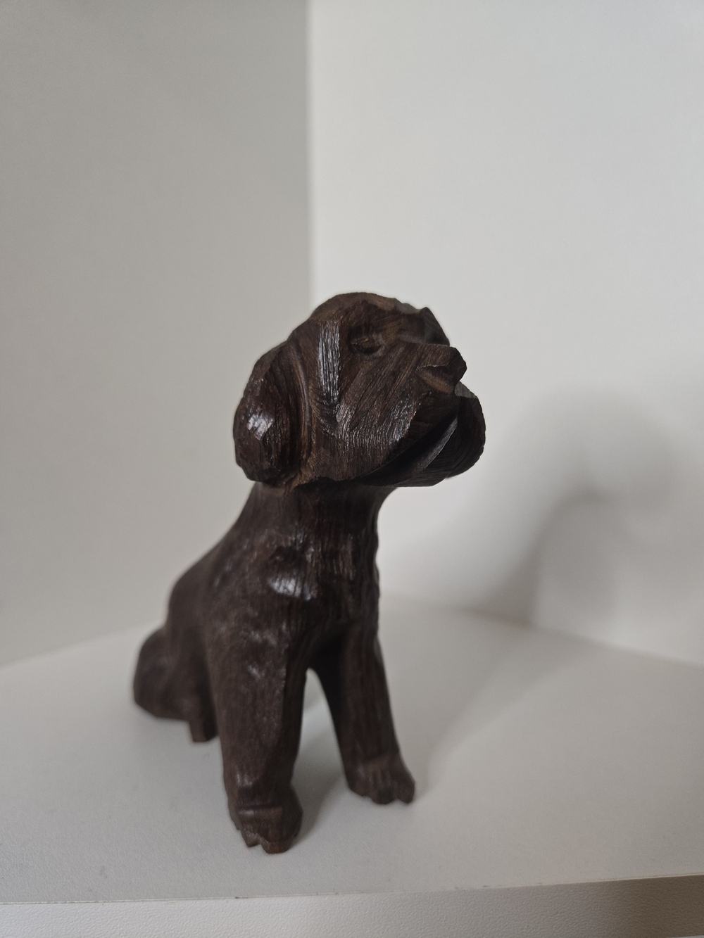 Hand-Carved Brown Dog Figurine - Decorative Pet Statue